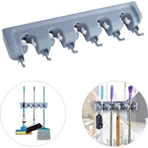 Kitchen Wall Mounted Mop Holder 5/4/3 Pieces Set Position Kitchen Storage Rack Brush Broom Organizer Hanger Tool
