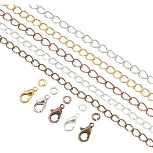 1Set Brass Curb Chain with Open Jump Ring Alloy Lobster Claw Clasp for Curb Chains Necklace DIY Jewelry Findings Making Supplies