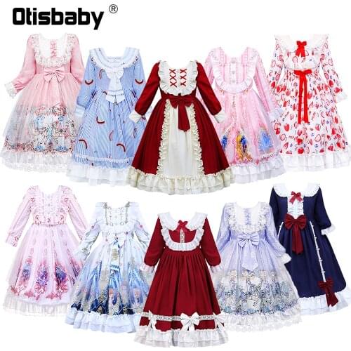 Summer Spanish Vintage Dress for Girls Lace Floral Princess Tutu Dress Kids Japanese Lolita Costume Cute Clothes for Teen Girls