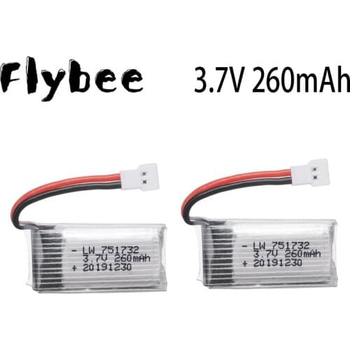 3.7V 260mAh Lipo Battery for Eachine H8 JJRC H8 Mini RC Quadcopter drone Spare Parts 3.7v Li-po Battery 751732 2pcs