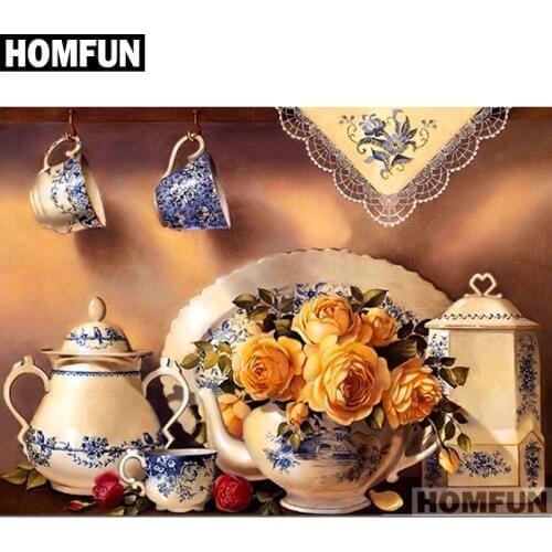 HOMFUN Full Square/Round Drill 5D DIY Diamond Painting "kitchen rose flower" Embroidery Cross Stitch 5D Home Decor A01113