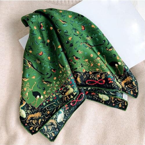 2021 New Women Neck Hair Hijab Foulard 100% Pure Twill Silk Scarf Square Headband Fashion Print Neckerchief Scarves Bandana