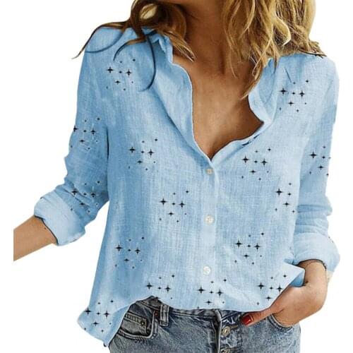 Office Lady Casual Shirt Fashion Print Lapel Autumn Single-breasted Long Sleeve Button Shirt Tops for Daily Streetwear Wear