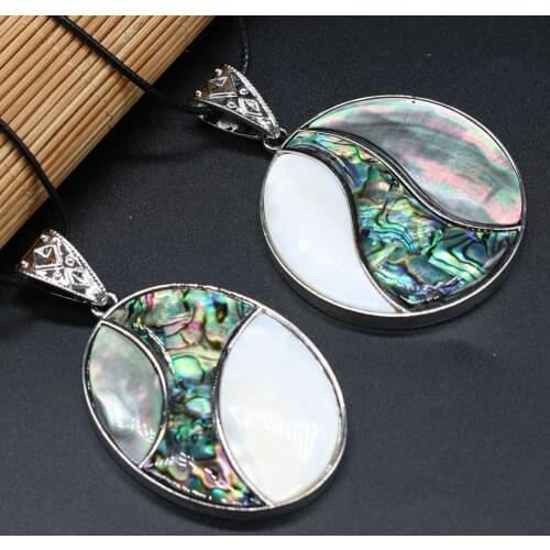 Natural Abalone Shell Pendant Necklce Fashion Round and Egg Shell Pendant Necklace for Women Jewerly Party Gift Length 55+5cm