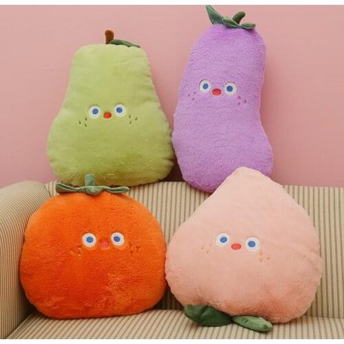 4 Sizes Kawaii Fruit & Vegetable Plush Pillow Lovely Eggplant Peach Persimmon Pear Pillow Sofa Cushion Nap Pillow Home Decor