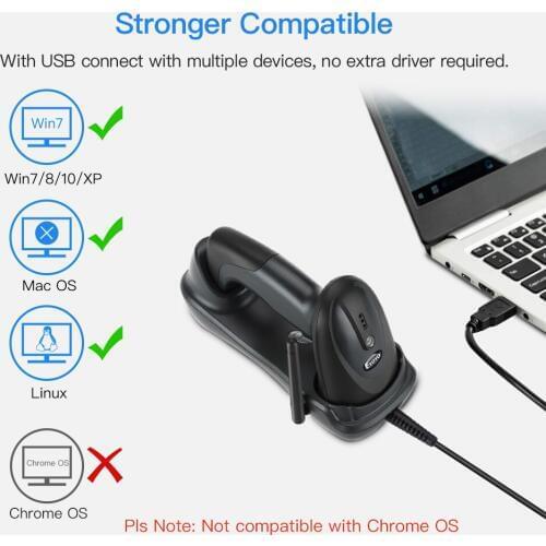 Eyoyo EY-903 Portable 1D Wireless Barcode Scanner with USB Cradle Charging Base Handheld Barcode Reader 3 Pairing Modes