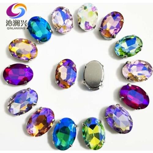 Super beauty AB color oval shape High quality Glass Crystal flatback sew on claw rhinestones,Diy/Clothing accessories 20pcs/lot