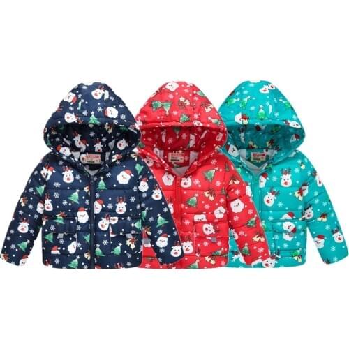 Christmas Little Boys Coat Santa Deer Children Winter Jacket Hoodies Outfits Girls Parkas Fleece outerwear X'mas Costumes 1-6Y