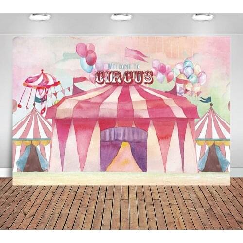 Pink Circus Photography Backdrop Colorful Balloons Decoration Background Carnival Top Tent Baby Shower Kids 1st Birthday Party