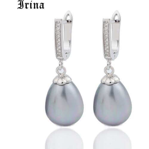 Irina New Water Drop Shell Pearl Earring White Gold Women Fashion Jewelry Wedding Party Simple Fine Small Dangle Earrings