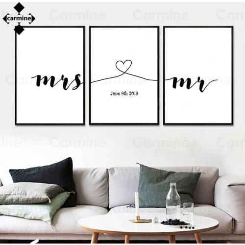 Wedding Anniversary Custom Print Painting Nordic Letters Date Wall Art Canvas Picture for Lover Significant Gift for Home Decor
