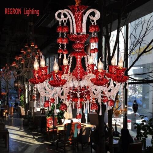 Led Red Chandelier lighting Arte E14 purple Chandelier For Dining Room Cafe Crystal lamp Red Bell Hanging Lamp indoor lighting