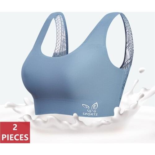 2Pcs Thin Sports Push-Up Latex Bras Women Gathers Bra Lace Beauty Back Hollow Out Bra Sexy Seamless Underwear With Pad Vest Top