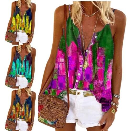 2021 Deep V-Neck Sexy Sleeveless Tank-Top Women Summer Crop Tops Camisole Printed Spaghetti Strap Women Sleeveless V Neck Top