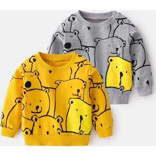 Boys Tops 2021 New Spring Fashion Round Neck Casual Pullover Long Sleeve Kids Clothes Cute Cartoon Bear Korean Children Clothing