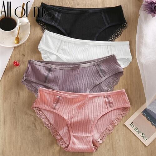 1/2PCS Women Cotton Panties Female Underpants Sexy Underwear Intimate Lingerie Lace Briefs Mesh Design Cotton Solid Color Pantys