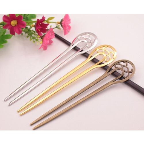 Womens U-Shaped Metal Long Hair Fork Hollow Out Antique Vintage Decorative Stick Hairpin Updo Chignon Barrettes DIY Bookmark