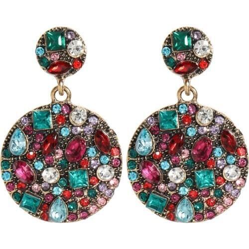 Vintage Multicolors Rhinestone Alloy Drop Dangle Earrings Jewelry Fashion Trendy Ladys Statement Earrings Accessories