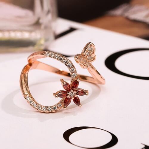WYJZY Butterfly Model InlaySemi-precious stone Lady Open Ring Ladies Casual Dress Up Jewelry Fashion Matching Ring Surprise Gift