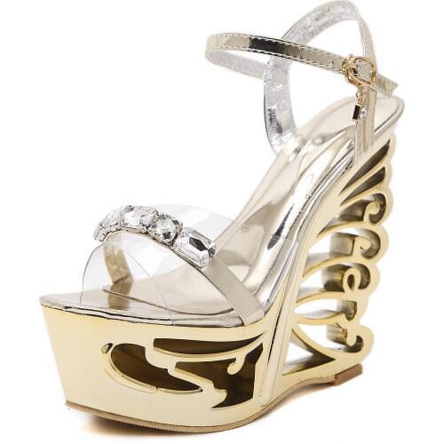Woman Transparent Crystal Stone Platforms Sandals 34-40 T Platform Ladies Summer Women Wedges Strange High Heels Sandals