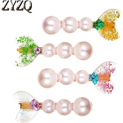 ZYZQ Fashion Imitation Pearl Hair Clip For Women Girls Barrette Handmade Mermaid Hairpin Headwear Styling Accessories