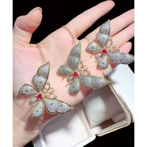 1pc 45*60mm golden plated Cubic Zirconia micro butterfly brooch Pin