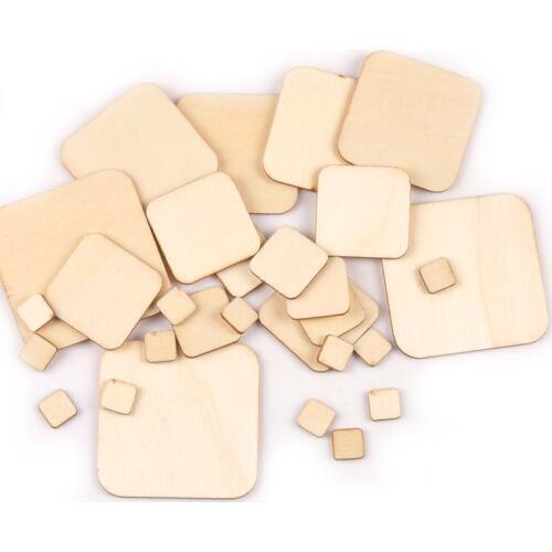 10/20/30/40/50mm Mix Square Wooden DIY Crafts Scrapbooking 50pcs Natural Wood Ornament For Handmade Home Decor Accessories M1889