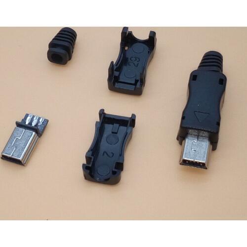 10sets Mini Usb 4 in 1 Type 5Pin Welding Male Plug Connector Adaptor Black For Kinds of DIY