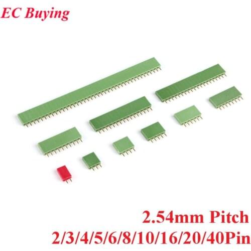 10pcs 2.54mm Pitch Single Row Female Pin Straight Female Header Connector Socket 1X2/3/4/5/6/8/10/16/20/40Pin PCB For Arduino