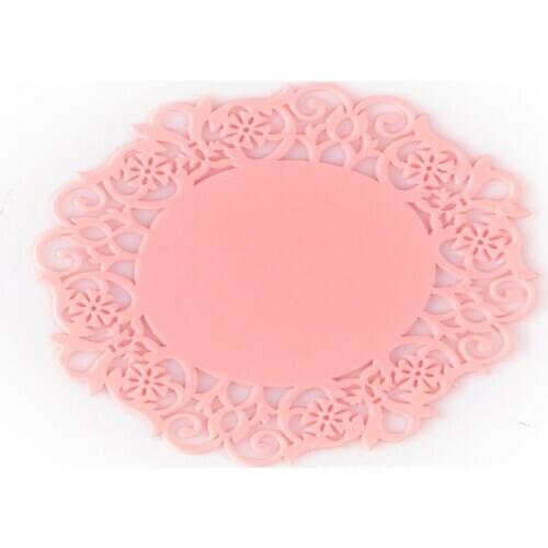 1000pcs/lot 9cm & 10cm Lace Flower Hollow Design Round Silicone Table Heat Resistant Mat Cup Coffee Coaster Cushion Placemat Pad