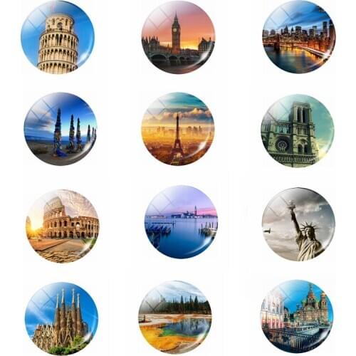 12pcsWorld Famous Attractions Fridge Magnet Souvenir USA of Liberty Spain Roman Arena British Big Ben France Eiffel Tower