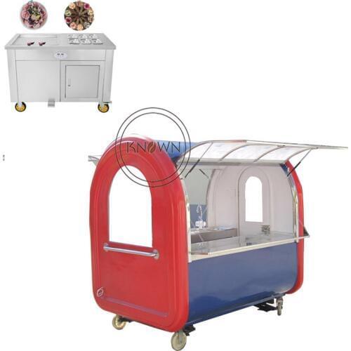 2.2m long hand push food truck food cart double windows with fried ice cream roller machine