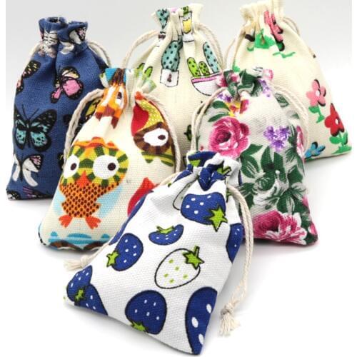 5pcs/lot Small Canvas Bag 10x14cm Party Wedding Favors Cosmetics Candy Gifts Packaging Bags Cute Drawstring Gift Bag & Pouches