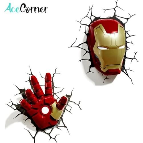 Acecorner Captain America Iron Man Hulk 3D Creative LED Wall Lamp Avengers Marvel Night Light Boys Christmas Kids Birthday Gift