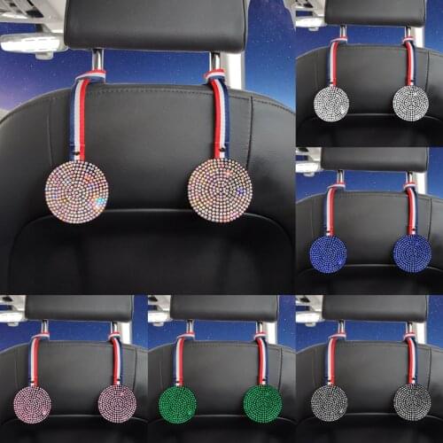 Diamond Car Headrest Round Hooks Crystal Rhinestone Bling Holder For Bag Purse Hangers Vehicle Glitter Universal Organizer