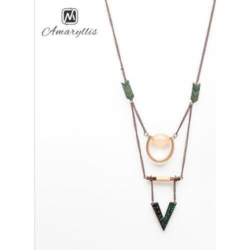 Amaiyllis Hope V Pendant Necklace For Women Ethnic Stone Beads Alloy Geo Layer Statement Adjustable Necklace Charms Necklaces