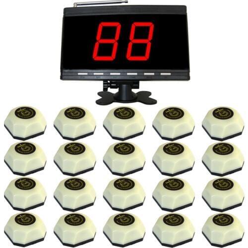SINGCALL Wireless Waiter System, Buttons for Servicing, 20pcs Silver Bells and 1pc Display, Using in Restaurant