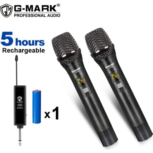 Wireless Microphone G-MARK X720 UHF Recording Karaoke Dynamic Handheld Mic 2 Channels 50m Range Lithium Battery Metal Body