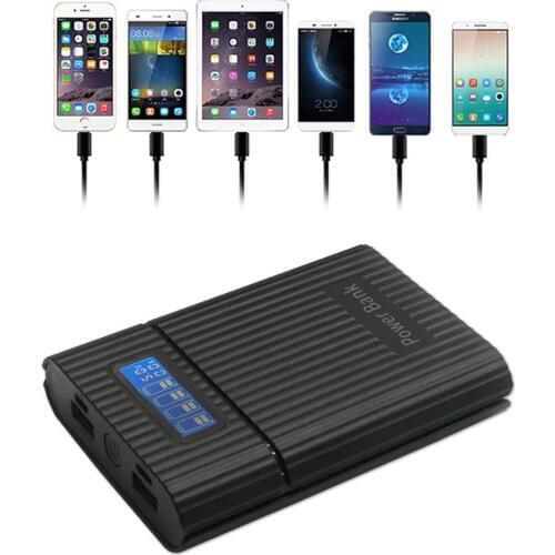 Anti-Reverse DIY Power Bank Box 4x 18650 Battery LCD Display Charger For iphone LED Flashlight Micro USB Two USB output