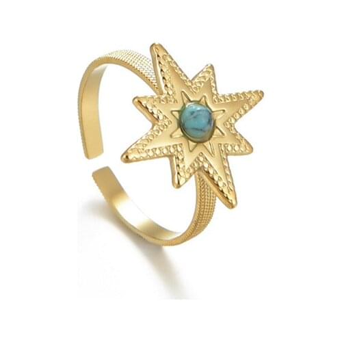 Bohemian Stainless Steel Star Rings For Women Gold Metal Blue Stone Adjustable Finger Rings Anillos Mujer 2021 Party Gift