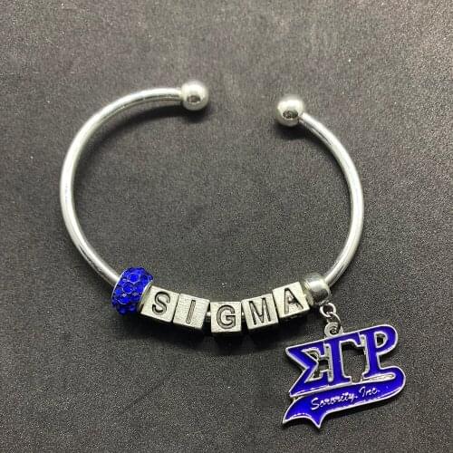 Blue enamel metal Greek letter SIGMA GAMMA RHO pendant bracelet sorority society jewelry opening wire bangle