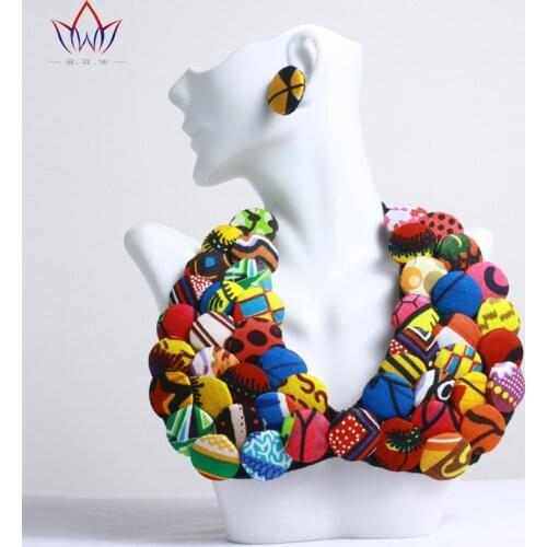 BRW Ankara Handmade African Button Necklace Earrings Tribal Jewelry Ankara Necklace Earrings Sets Collor African Jewelry WYX13