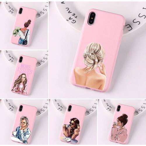 Goddess VOGUE Art Princess Girls Female Coffee Women Silicone Candy Pink Case For iPhone 6 7 8 Plus X XR 11 12Pro Mini Max Cover