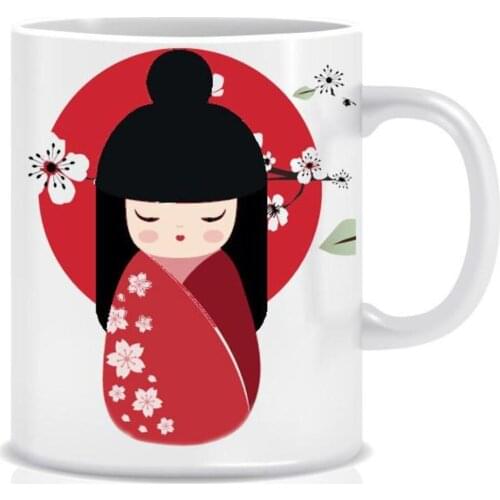 Custog Porcelain Mug Fun Design For Coffee Funny Gifts for Women and Men 12oz Geisha Geek Mug