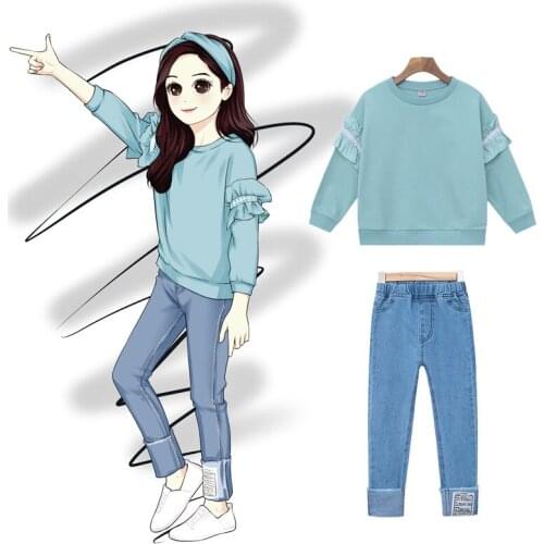Kids Clothes Girls Clothing Set 2019 Autumn Cotton Sweatshirt+Jeans 2pcs Casual Suit Children Clothes Teenage Girls Outfits