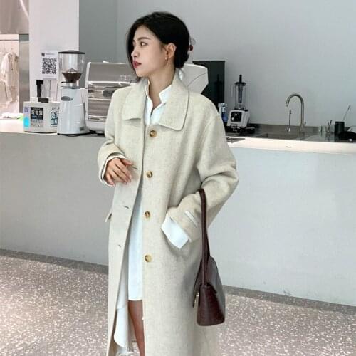 Elegant Autumn Winter Mid-length High-end Fashion Korean Double-sided Cashmere Blend Versatile Wool Coat For Women 2021