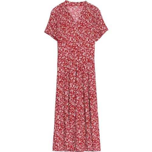 Women Summer Elegant Floral Print Slim Dresses L-6XL Ladies Short Sleeve V Neck Long A-line Dress Female Vestidos Women Clothing