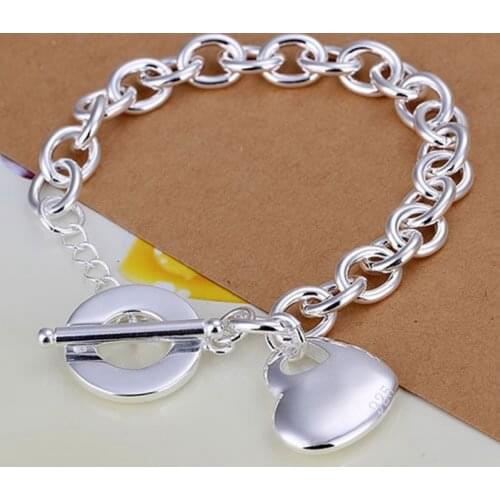 Hot exquisite 925 sterling silver romantic heart Pendant Bracelets for mens women Wedding party Christmas Gifts fashion Jewelry