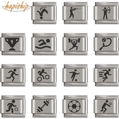 Hapiship Original Daisy Sport swimming Football Charm Links Fit 9mm Bracelet Stainless Steel Jewelry DIY Making DJ217