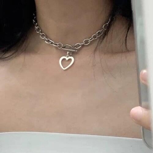 Hot 1Pcs Heart Hollow Necklace Gold/Silver Color Punk Pendant Necklace For Women Girls bijoux femme Gift Party Neck Jewelry